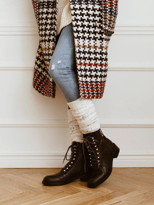 Brązowe Wełniane Getry Damskie Akryl 68%