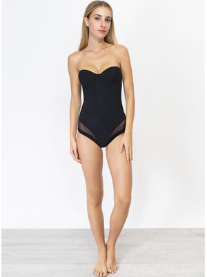 Czarne bezszwowe body damskie 36% elastan Everybody 1852 Sielei – modeluje sylwetkę.
