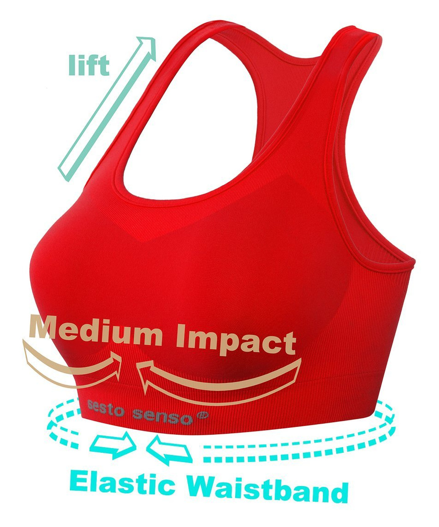 Czerwony bezszwowy top damski 92% poliamid Sesto Senso – joga fitness
