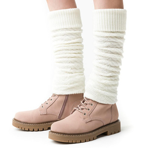 Ecru getry wełniane damskie wygodne ocieplacze Jodełka Steven - idealne na sezon jesienno-zimowy