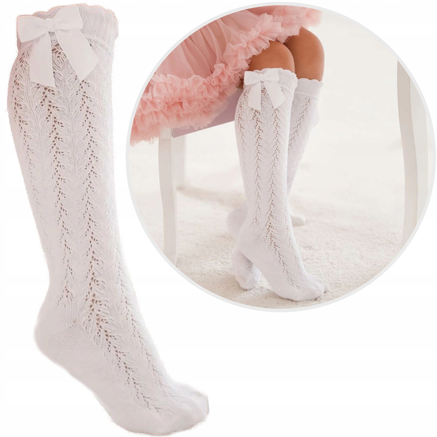 Podkolanówki Dziecięce Ażurowe z Kokardką 1382