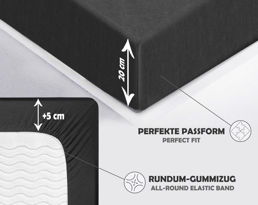 Grafitowe elastyczne prześcieradło z gumką 80% bawełna Jersey Sesto Senso – komfort snu