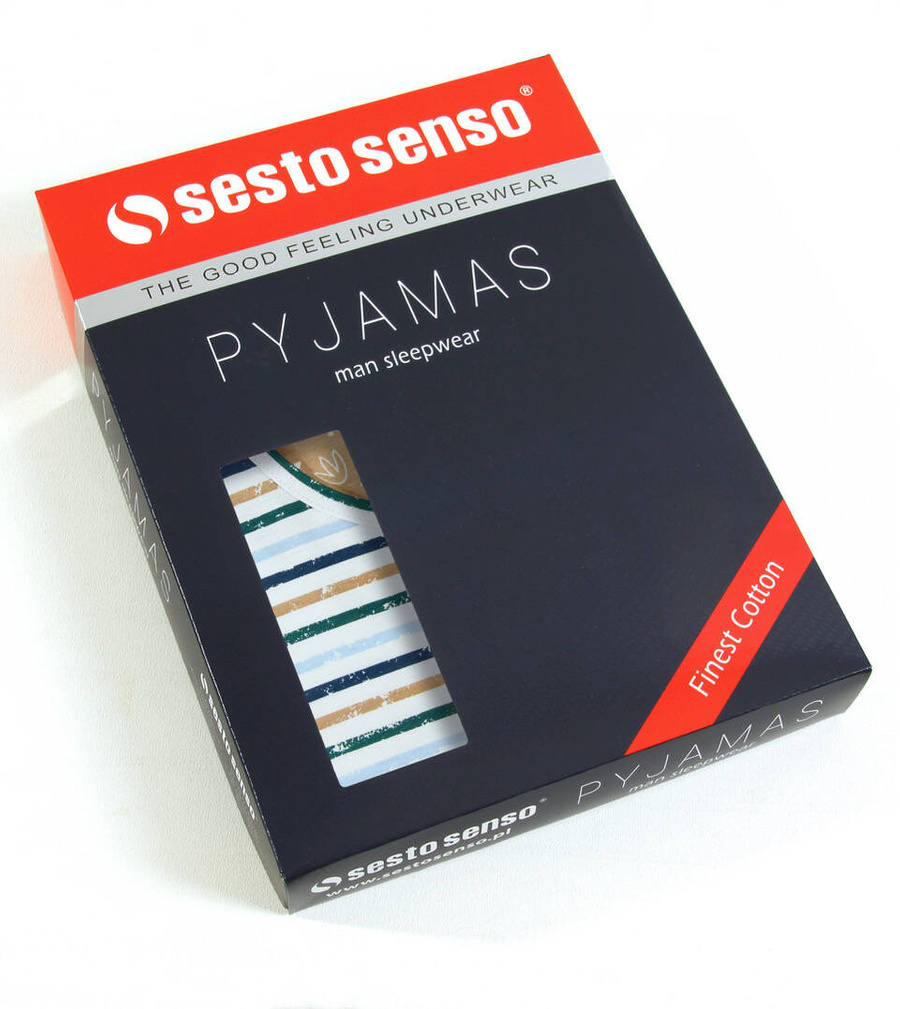 Elegancka piżama męska w paski krótka 100% bawełna Sesto Senso – komfort i styl