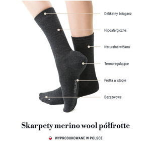 Damskie Skarpety Grafitowe Merino Frotte
