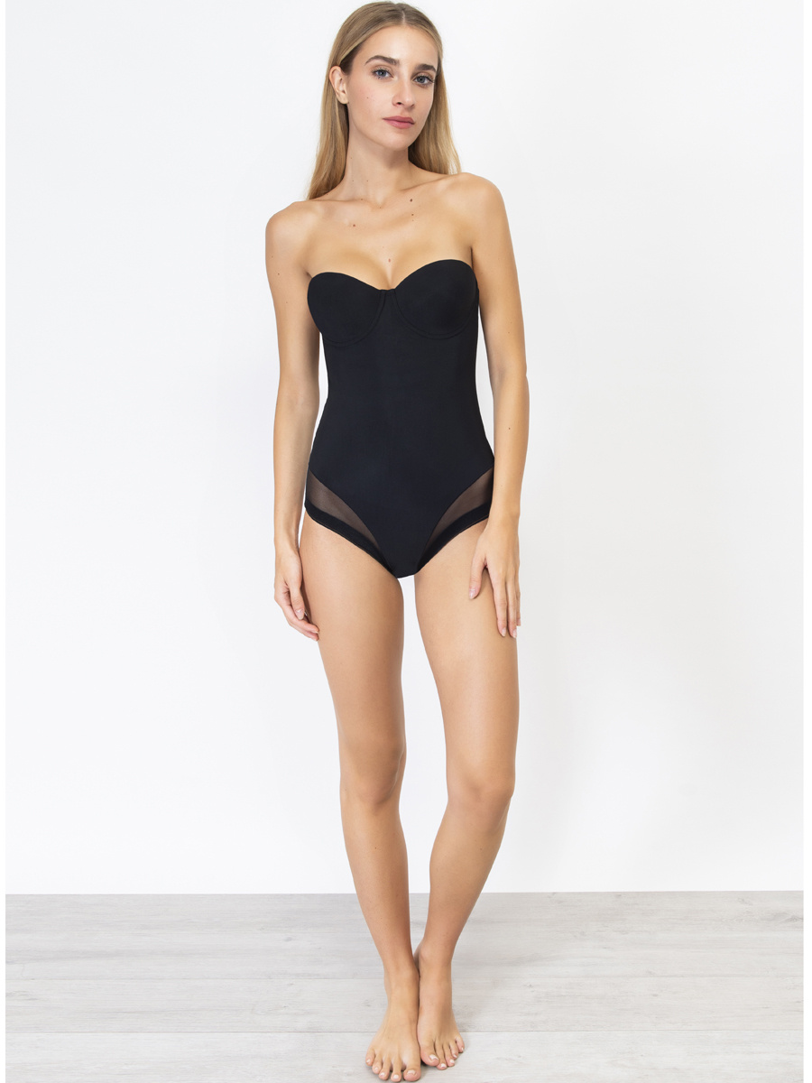 Czarne bezszwowe body damskie 36% elastan Everybody 1852 Sielei – modeluje sylwetkę.