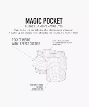 Jasnoniebieskie podnoszące bokserki męskie 95% bawełna Magic Pocket Atlantic – uniesienie atrybutów
