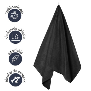 Czarny szybkoschnący ręcznik 380g/m2 z pętelką ACTIV Spod Igły i Nitki – idealny na siłownię