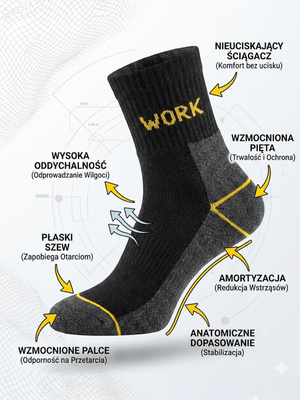 6X polskie Skarpety Robocze 3/4 Krótkie męskie WORK mega mocne