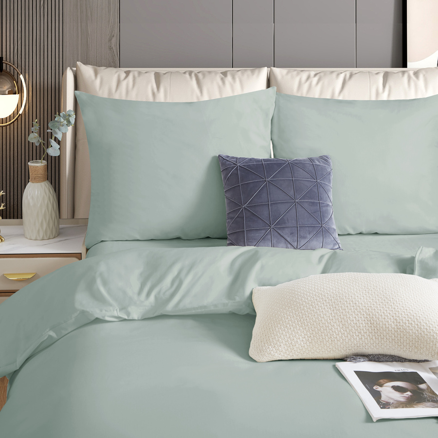 Szałwiowa gładka pościel damska 120g/m2 satyna bawełniana Spod Igły i Nitki – komfortowy sen.