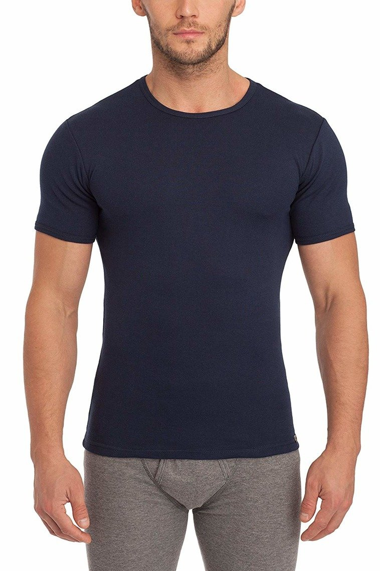 Granatowa gładka koszulka męska 100% bawełna Art. 112 Sesto Senso – komfort na co dzień