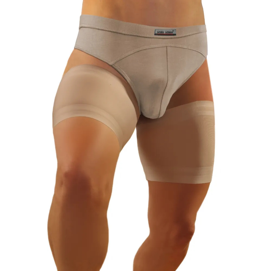 Beżowe samonośne opaski na uda męskie Sesto Senso – komfort i ochrona na co dzień