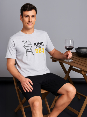 GIANNY Krótka Piżama Męska z Nadrukiem, szara