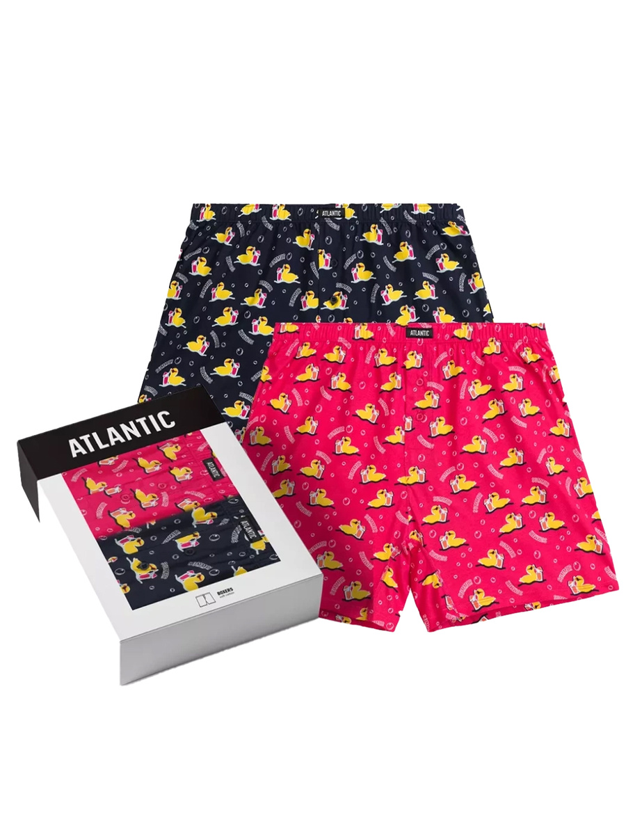 Kolorowe luźne bokserki męskie 100% bawełna z kaczuszkami Atlantic – maksimum wygody