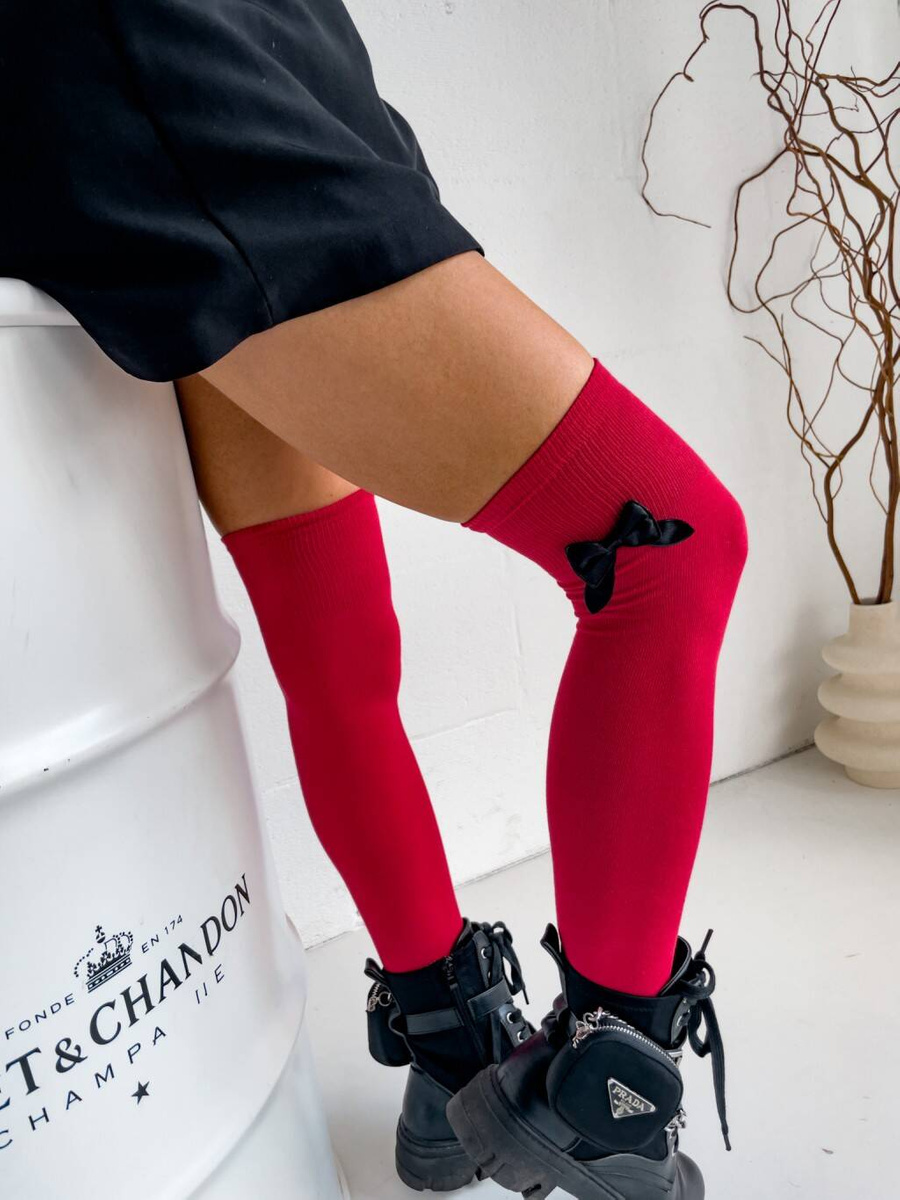 Zakolanówki bawełniane z kokardką