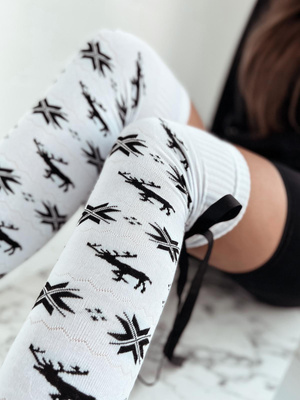 Zakolanówki Damskie Świąteczne ze Wstążką