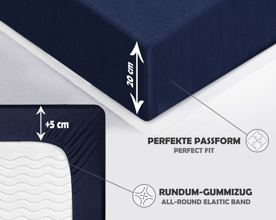 Granatowe elastyczne prześcieradło z gumką 80% bawełna Jersey Sesto Senso – komfort snu