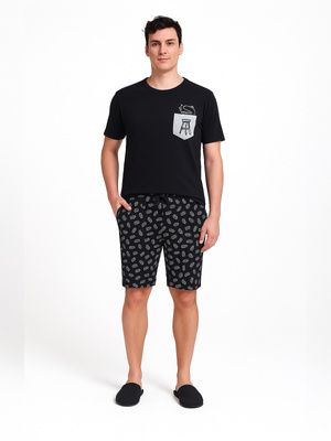 GIANNY Krótka Piżama Męska z Nadrukiem, czarna