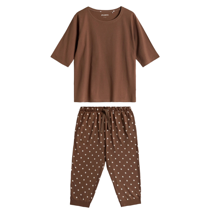 Brązowa piżama damska z krótkim rękawem 100% bawełna model NLP-471 Atlantic – komfort snu