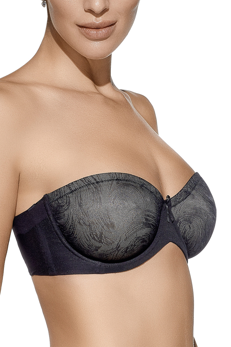 Czarny bandeau z fiszbinami biustonosz damski 76% poliamid Selene – idealny bez ramiączek.