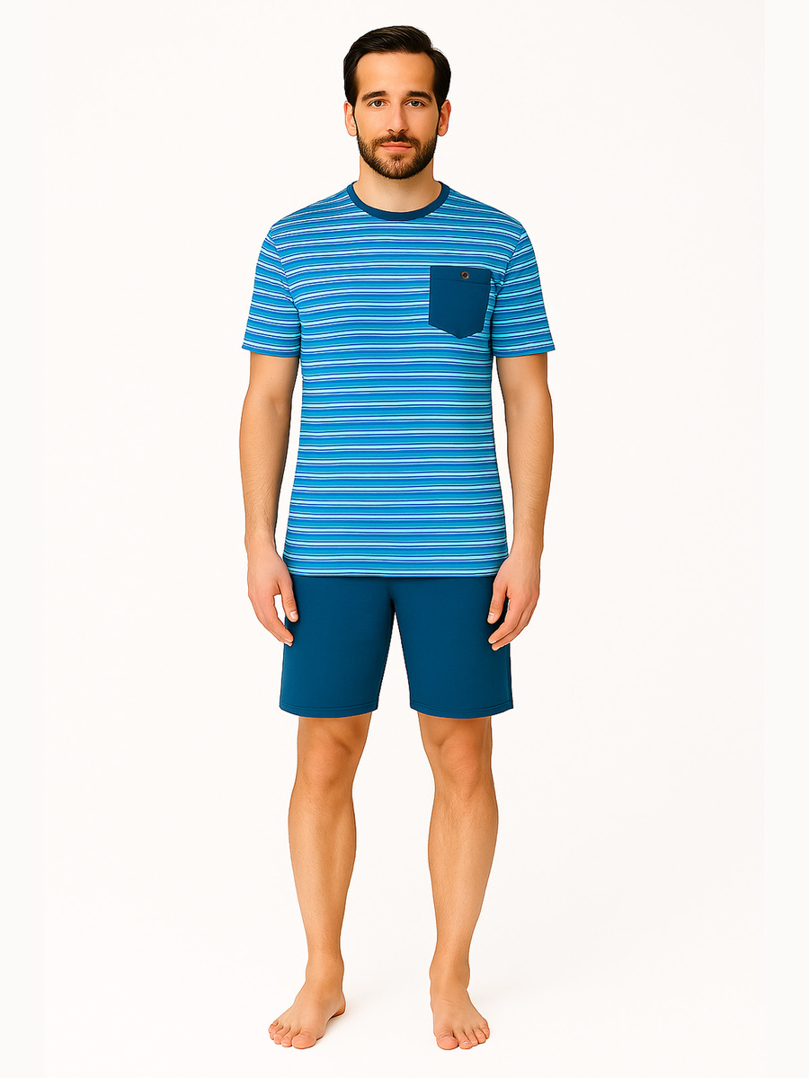 Modna piżama męska beMen 100% bawełna, krótkie rękawy i spodenki – wygoda w domu