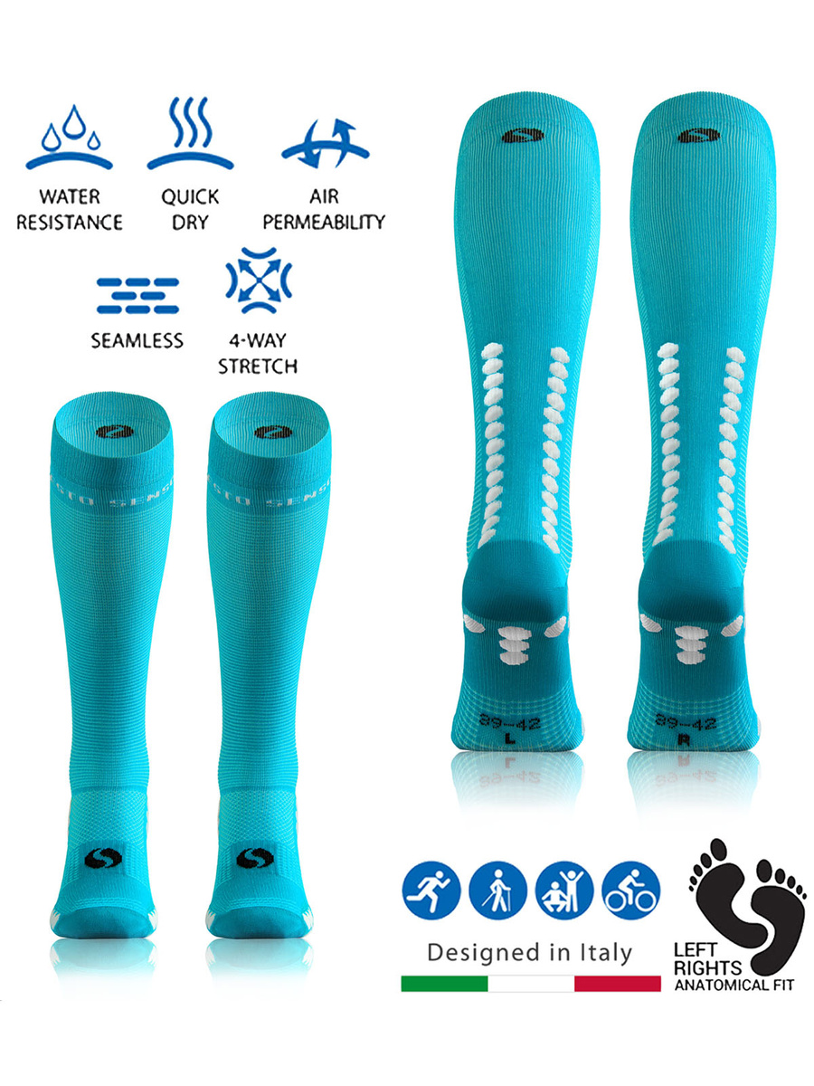 Turkusowe kompresyjne podkolanówki dla biegaczy SKB12 Sesto Senso – zmniejszenie kontuzji