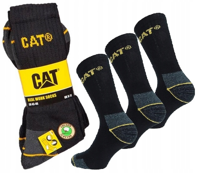 Czarne wzmocnione skarpety męskie 3 pary do łydki Caterpillar – idealne do pracy