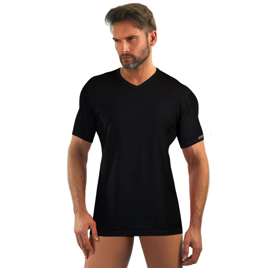 Czarna koszulka męska T-shirt z dekoltem V 95% bawełna Sesto Senso – komfort na co dzień