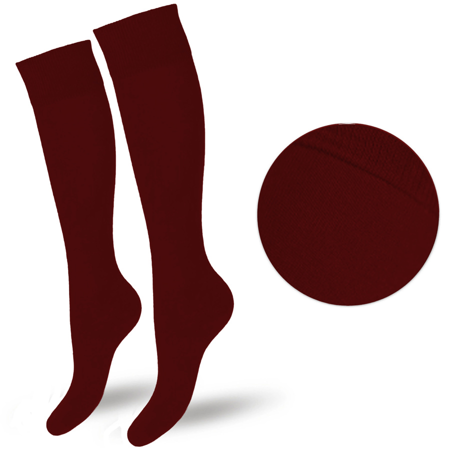 Bordowe gładkie podkolanówki damskie 75% bawełna Milena – elegancja i komfort.