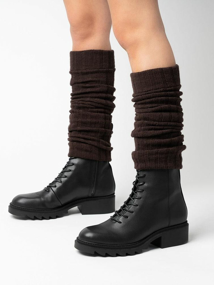 Brązowe Wełniane Getry Damskie Akryl 68%