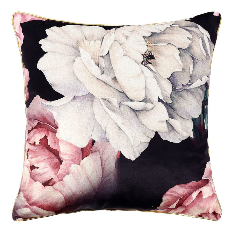 Ciemna kwiatowa poszewka dekoracyjna z zamkiem PEONY DARK Spod Igły i Nitki – idealna do salonu i sypialni