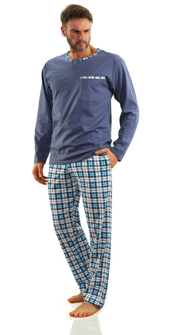 Jeans klasyczna piżama męska długa 100% bawełna Jasiek Sesto Senso – całoroczny komfort