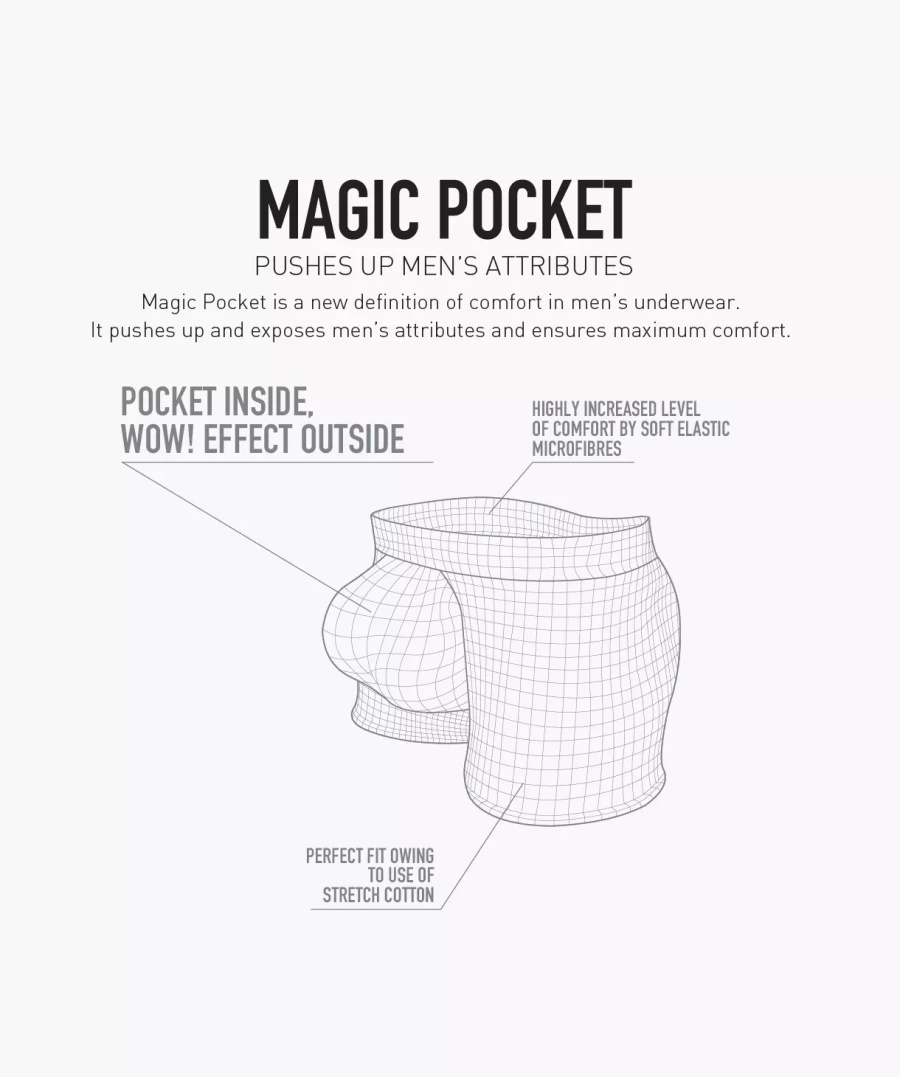 Jasnoniebieskie podnoszące bokserki męskie 95% bawełna Magic Pocket Atlantic – uniesienie atrybutów