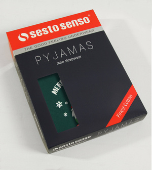 Zielona Świąteczna piżama męska 100% bawełna z nadrukiem Sesto Senso – komfort i styl