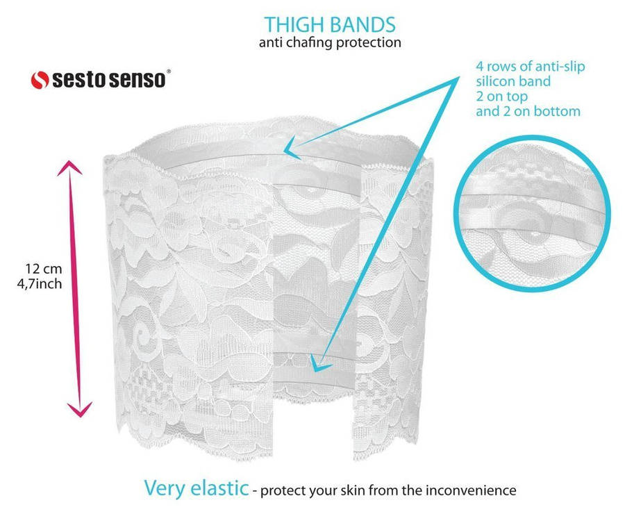 Białe samonośne opaski na uda damskie koronkowe 2-pak Sesto Senso – zapobieganie otarciom
