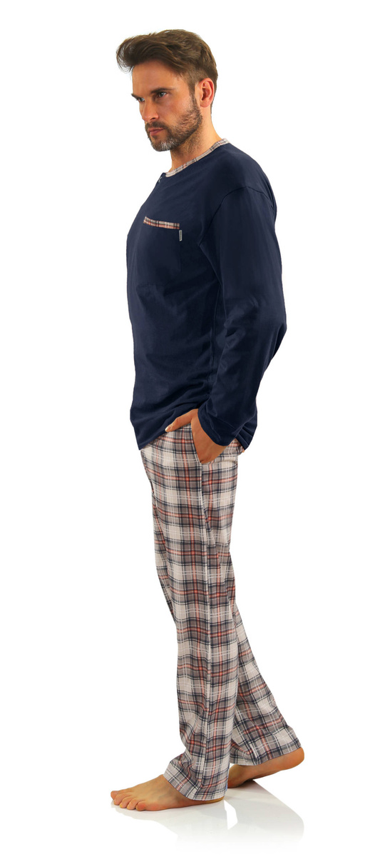 Granatowa klasyczna piżama męska długa 100% bawełna Jasiek Sesto Senso – całoroczny komfort