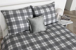 POŚCIEL BAWEŁNA KRATA SZARA