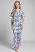 ATRANI Wzorzysta Piżama Damska Koszulowa z Długimi Spodniami, pomarańcz