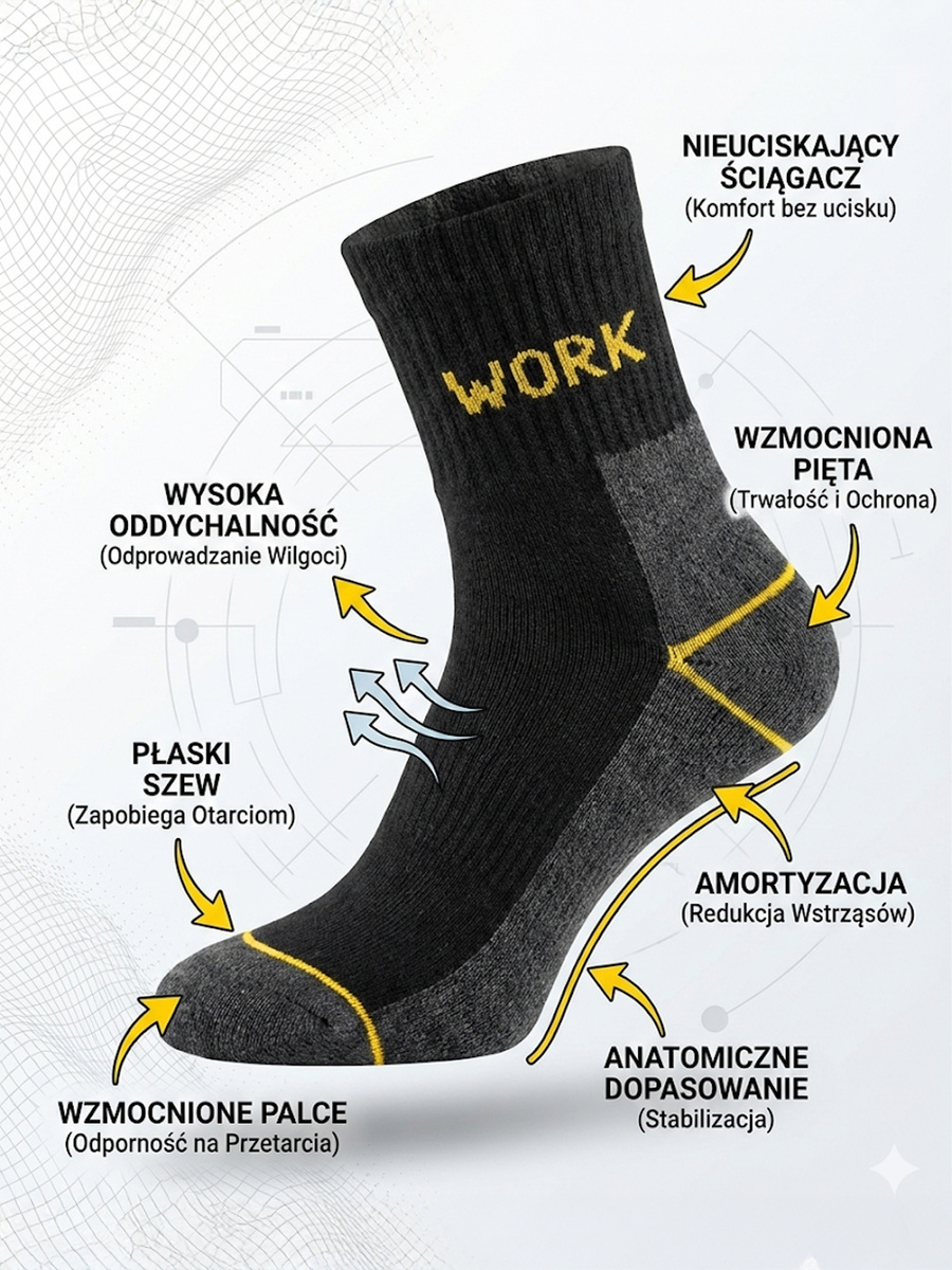 6X polskie Skarpety Robocze 3/4 Krótkie męskie WORK mega mocne