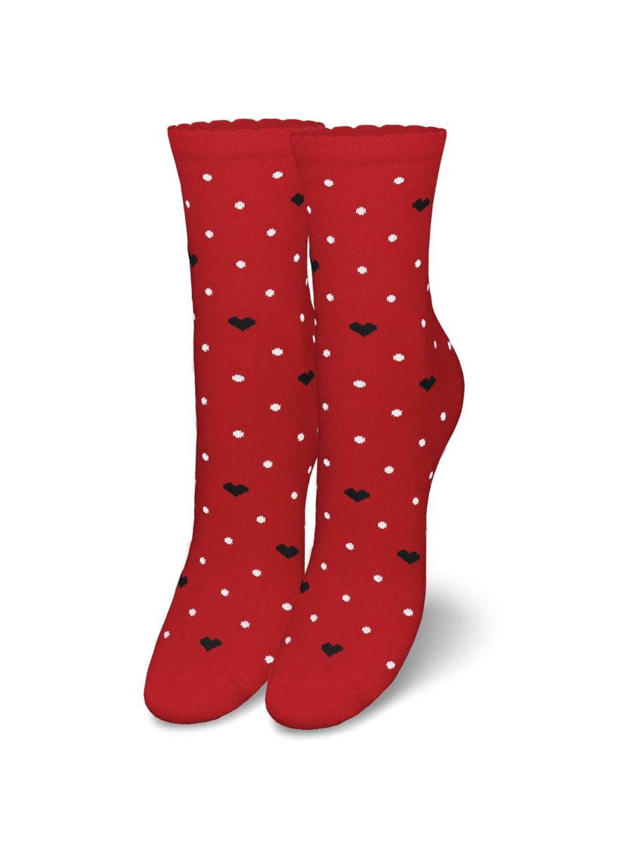 Czerwone skarpetki damskie w Serduszka i Kropki 75% bawełna Milena – wygoda na co dzień
