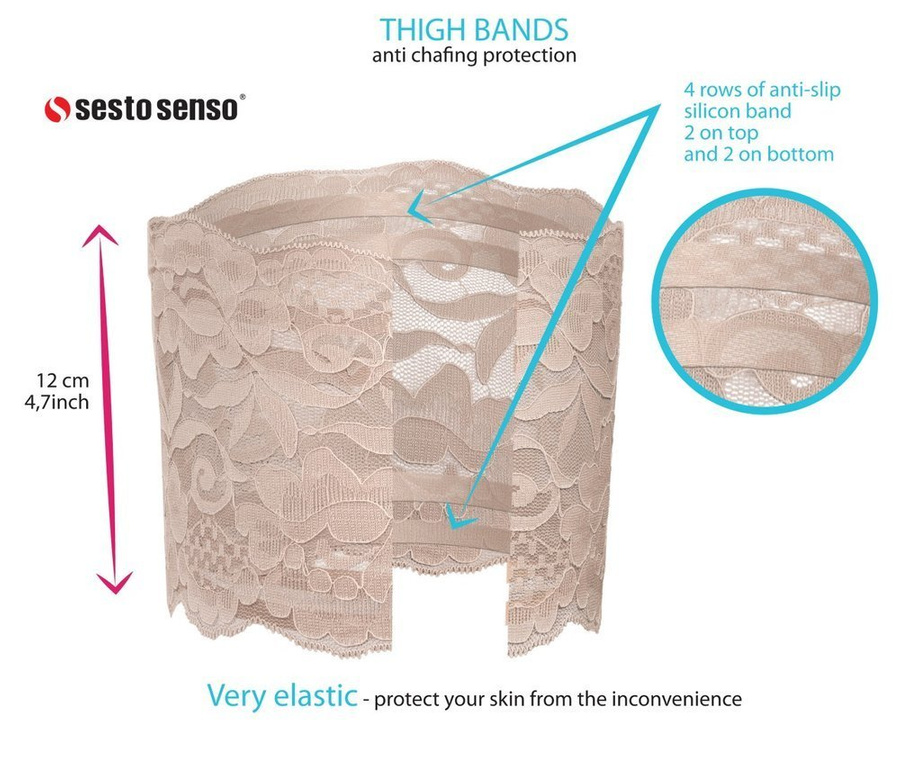 Beżowe samonośne opaski na uda damskie koronkowe 2-pak Sesto Senso – zapobieganie otarciom