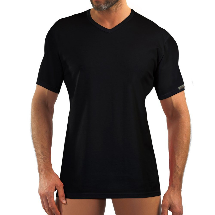 Czarna koszulka męska T-shirt z dekoltem V 95% bawełna Sesto Senso – komfort na co dzień