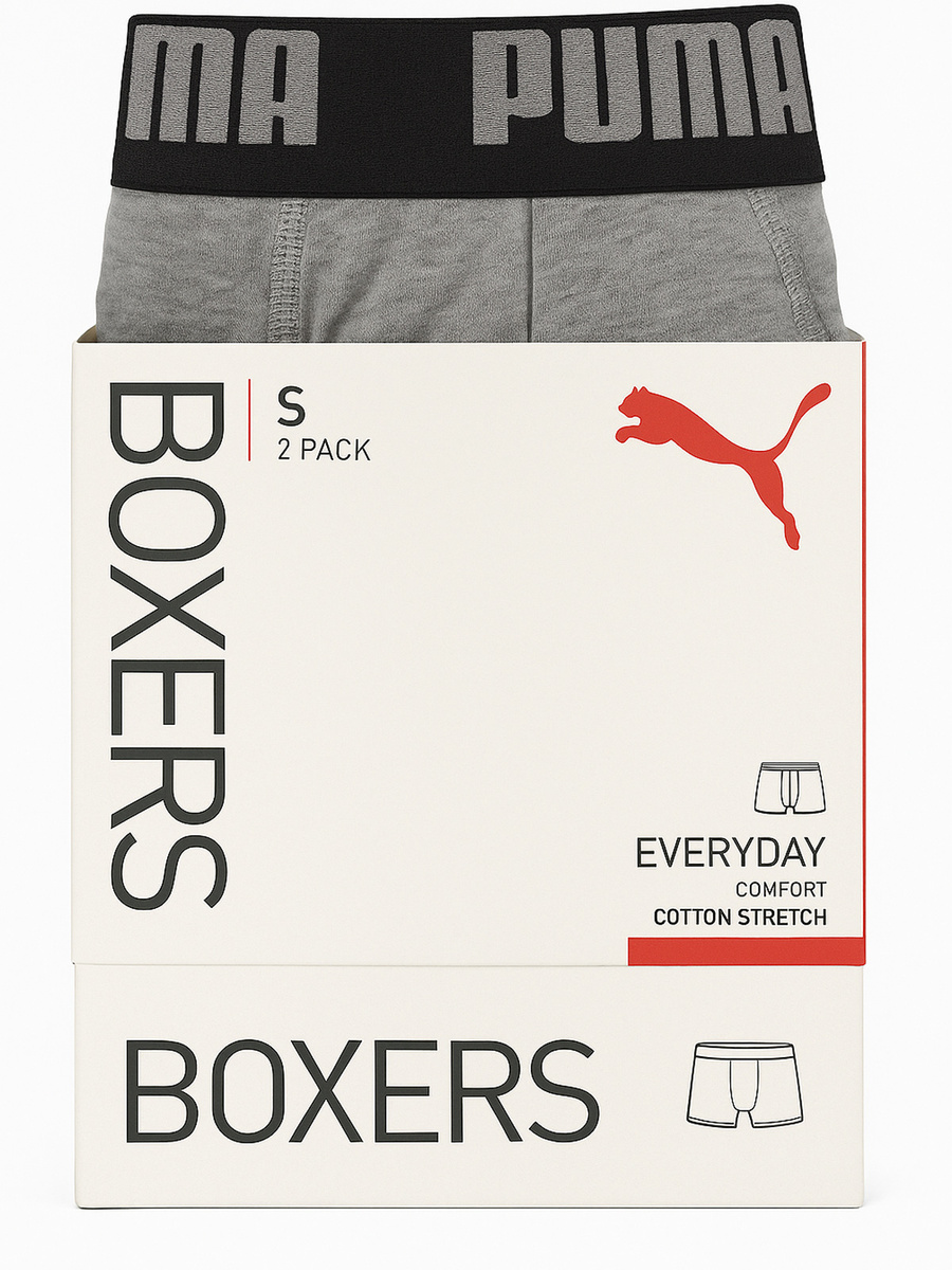 Bokserki Męskie 2 Pack Puma Comfort Stretch Szare/Czarne