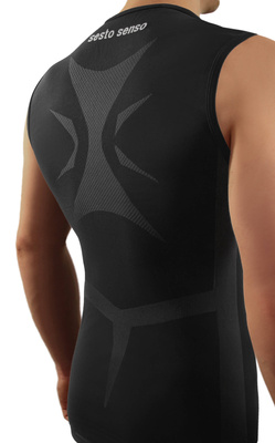 Czarna bezszwowa koszulka termoaktywna męska bez rękawów CL38 Sesto Senso – komfort treningu