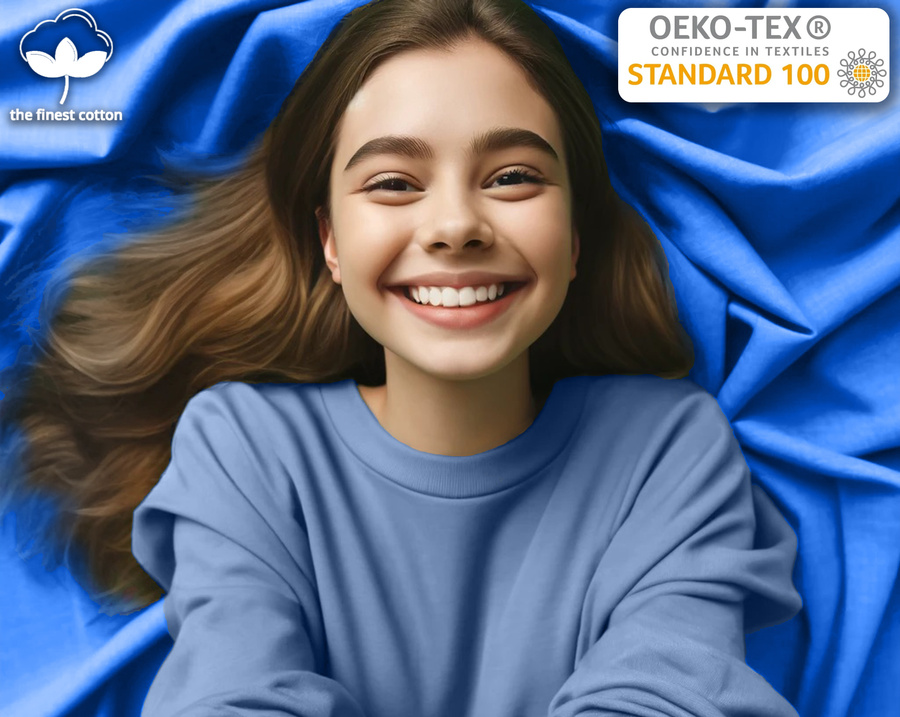 Niebieskie elastyczne prześcieradło z gumką 80% bawełna Jersey Sesto Senso – komfort snu