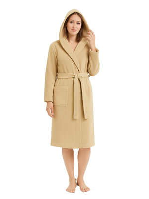 Beżowy miękki szlafrok damski  z kapturem Paulo Sestimi – idealny do sauny i spa