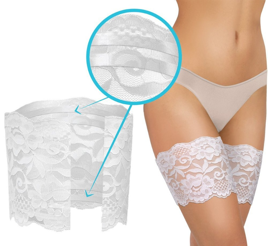 Białe samonośne opaski udowe damskie Koronka Sesto Senso – komfort na upały