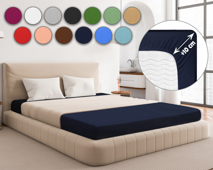 Granatowe elastyczne prześcieradło z gumką 80% bawełna Jersey Sesto Senso – komfort snu