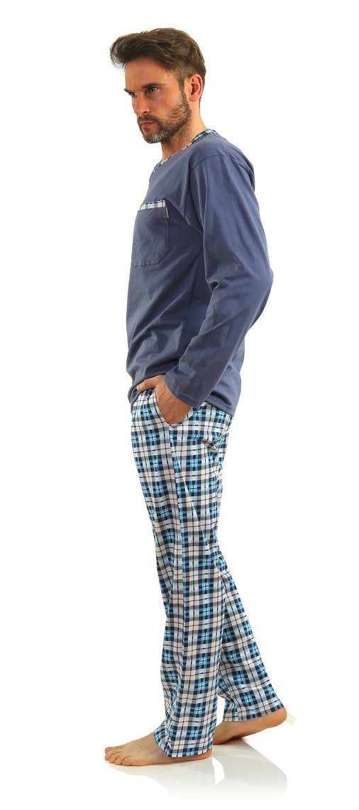 Jeans klasyczna piżama męska długa 100% bawełna Jasiek Sesto Senso – całoroczny komfort