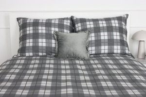 POŚCIEL BAWEŁNA KRATA SZARA