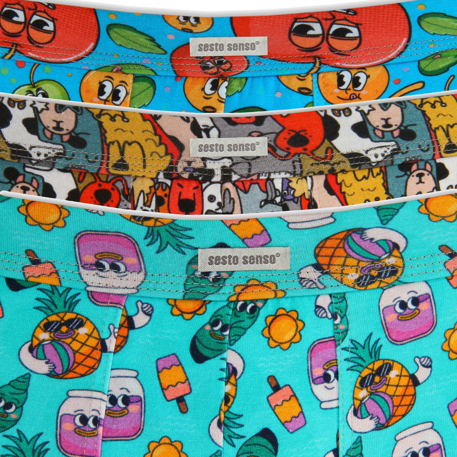 Kolorowe zabawne bokserki męskie 3-pak 95% bawełna Funny 09 Sesto Senso – komfort i styl